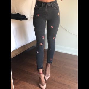 Express Jeans High Rise Ankle Legging Embroidered